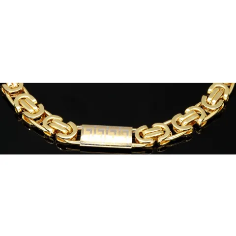 Exklusives Königsarmband in stilvollem Design aus funkelndem Bicolor Gold 585 14k Gelbgold und Greco-Elementen in Weißgold, 7mm, 22,3cm