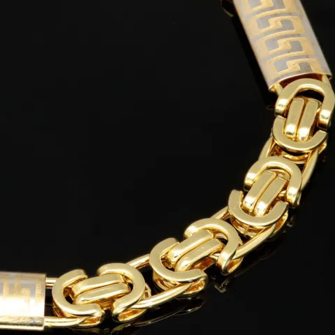 Exklusives Königsarmband in stilvollem Design aus funkelndem Bicolor Gold 585 14k Gelbgold und Greco-Elementen in Weißgold, 7mm, 22,3cm