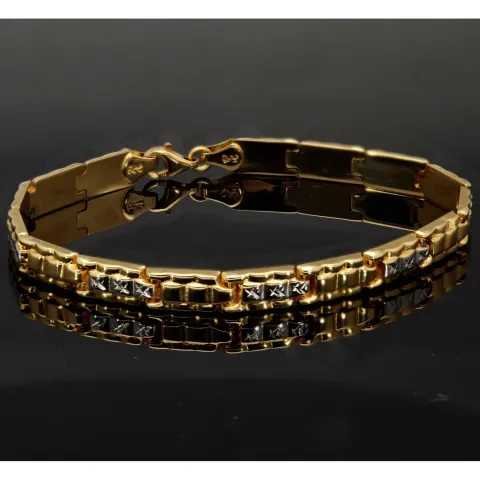 Funkelndes Armband aus 14K 585er Bicolor Gelb- und Weißgold in prunkvollem Design (ca. 19 cm Länge, 6mm Breite)