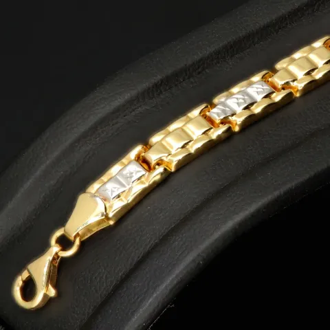 Funkelndes Armband aus 14K 585er Bicolor Gelb- und Weißgold in prunkvollem Design (ca. 19 cm Länge, 6mm Breite)