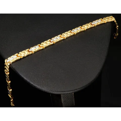 Funkelndes Armband aus 14K 585er Bicolor Gelb- und Weißgold in prunkvollem Design (ca. 19 cm Länge, 6mm Breite)