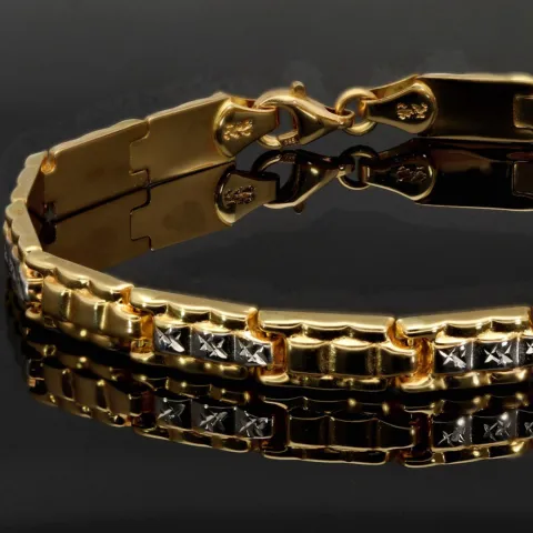 Funkelndes Armband aus 14K 585er Bicolor Gelb- und Weißgold in prunkvollem Design (ca. 19 cm Länge, 6mm Breite)