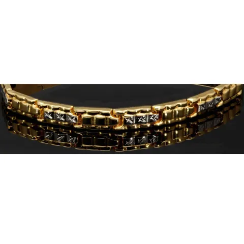 Funkelndes Armband aus 14K 585er Bicolor Gelb- und Weißgold in prunkvollem Design (ca. 19 cm Länge, 6mm Breite)