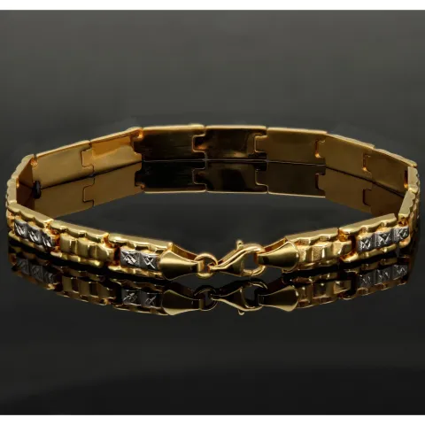 Funkelndes Armband aus 14K 585er Bicolor Gelb- und Weißgold in prunkvollem Design (ca. 19 cm Länge, 6mm Breite)