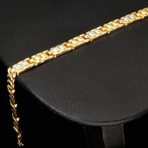 Funkelndes Armband aus 14K 585er Bicolor Gelb- und Weißgold in prunkvollem Design (ca. 19 cm Länge, 6mm Breite)
