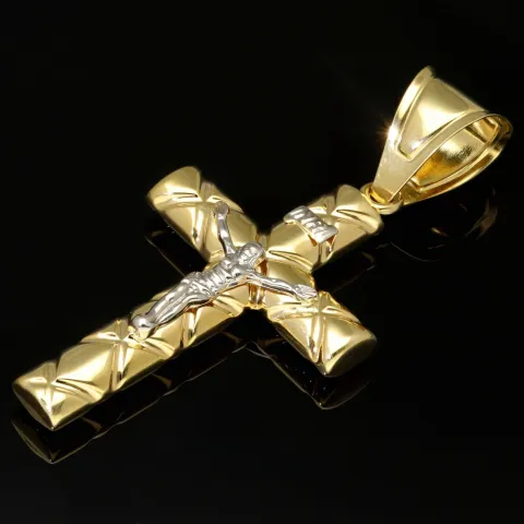 Jesus Kreuz Anhänger Kruzifix mit edlem Dekor aus hochwertigem 14K 585 Gold 14k (Bicolor - Gelbgold und Weißgold)