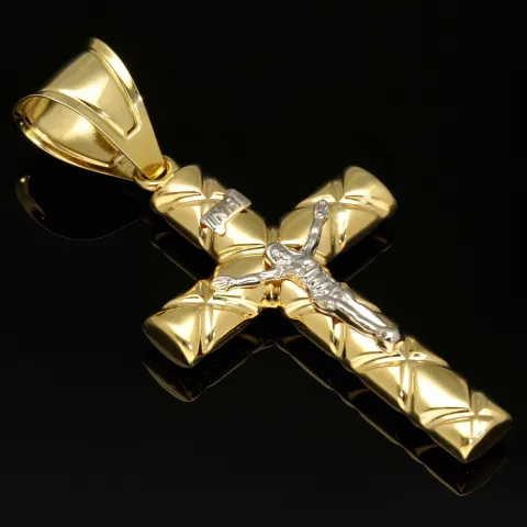 Jesus Kreuz Anhänger Kruzifix mit edlem Dekor aus hochwertigem 14K 585 Gold 14k (Bicolor - Gelbgold und Weißgold)
