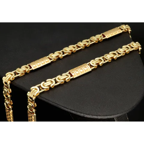 Flache Königskette mit trendigen Elementen im Greco-Design aus hochwertigem 585er Gold (14 K) (ca. 23,3 g, 59cm, 8mm)