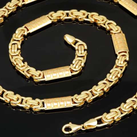 Flache Königskette mit trendigen Elementen im Greco-Design aus hochwertigem 585er Gold (14 K) (ca. 23,3 g, 59cm, 8mm)