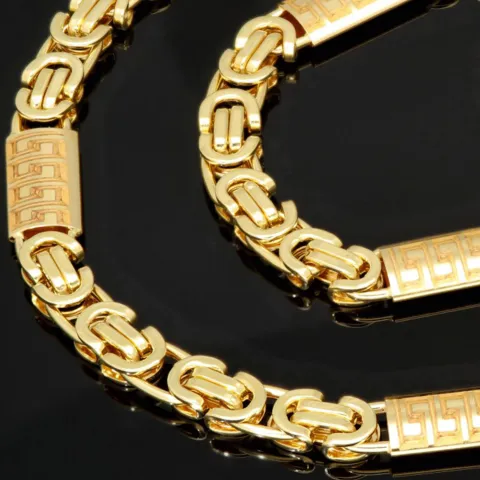 Flache Königskette mit trendigen Elementen im Greco-Design aus hochwertigem 585er Gold (14 K) (ca. 23,3 g, 59cm, 8mm)