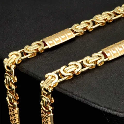 Flache Königskette mit trendigen Elementen im Greco-Design aus hochwertigem 585er Gold (14 K) (ca. 23,3 g, 59cm, 8mm)