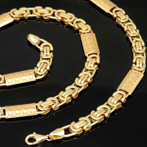 Flache Königskette mit trendigen Elementen im Greco-Design aus hochwertigem 585er Gold (14 K) (ca. 23,3 g, 59cm, 8mm)