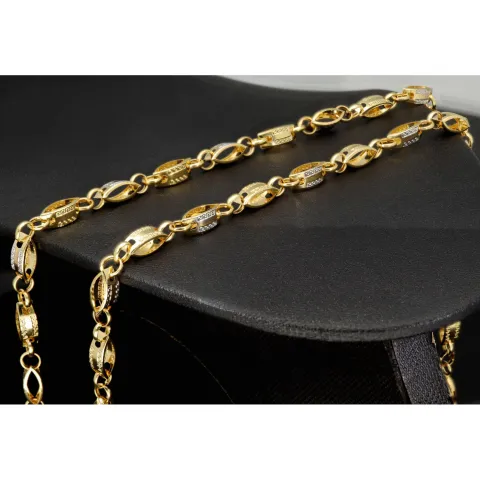 Exklusive Halskette aus 14K/585 Bicolor Gold in filigranem Greco-Design ca. 65cm, 4mm