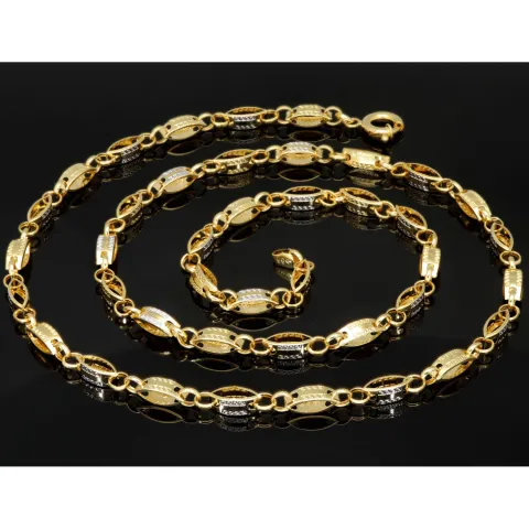 Exklusive Halskette aus 14K/585 Bicolor Gold in filigranem Greco-Design ca. 65cm, 4mm