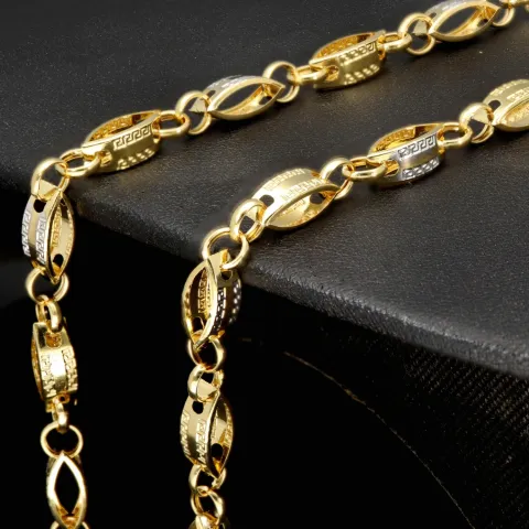Exklusive Halskette aus 14K/585 Bicolor Gold in filigranem Greco-Design ca. 65cm, 4mm
