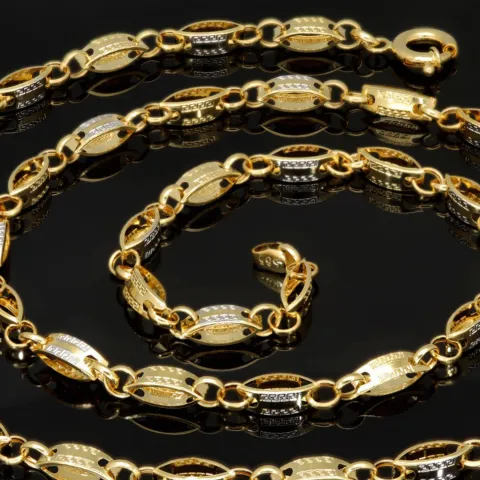 Exklusive Halskette aus 14K/585 Bicolor Gold in filigranem Greco-Design ca. 65cm, 4mm