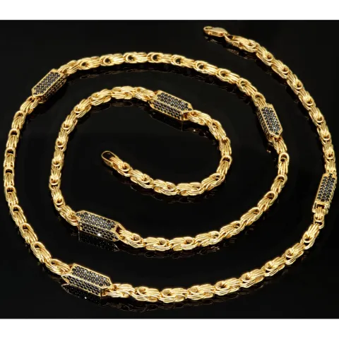 Außergewöhnliche Königskette aus 585er Gelbgold 14K mit schwarzem Zirkoniabesatz – 60cm Länge , 4,5mm Breite