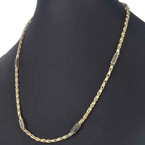 Außergewöhnliche Königskette aus 585er Gelbgold 14K mit schwarzem Zirkoniabesatz – 60cm Länge , 4,5mm Breite