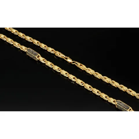Außergewöhnliche Königskette aus 585er Gelbgold 14K mit schwarzem Zirkoniabesatz – 60cm Länge , 4,5mm Breite
