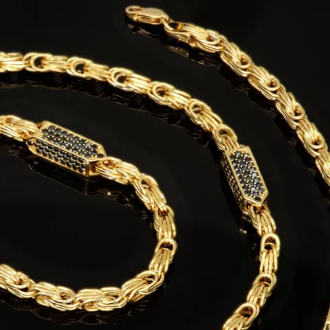 Außergewöhnliche Königskette aus 585er Gelbgold 14K mit schwarzem Zirkoniabesatz – 60cm Länge , 4,5mm Breite