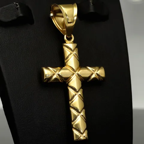Edles Kreuz mit charaktervollem, modernen Dekor aus Gold 14k (585er) Gelbgold