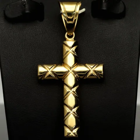 Edles Kreuz mit charaktervollem, modernen Dekor aus Gold 14k (585er) Gelbgold