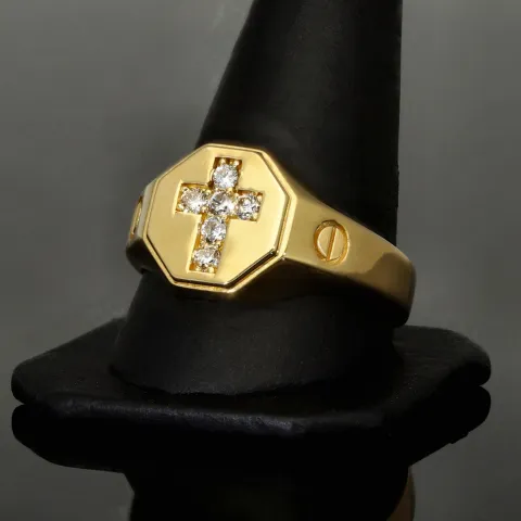 Edler Siegelring mit Kreuzmotiv und funkelnden Zirkonia aus 585er 14 Karat Gelbgold (Ringgröße ca. 65)