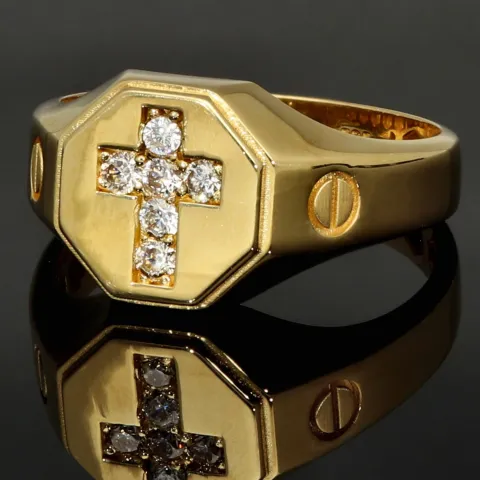 Edler Siegelring mit Kreuzmotiv und funkelnden Zirkonia aus 585er 14 Karat Gelbgold (Ringgröße ca. 65)
