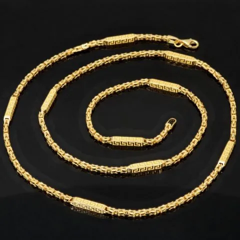 Außergewöhnliche Königskette mit dekorativen Elementen mit feinem Greco-Dekor verziert aus hochwertigem 585er Gold (14 K) (ca. 8,8 g, 60cm, 2,5mm)