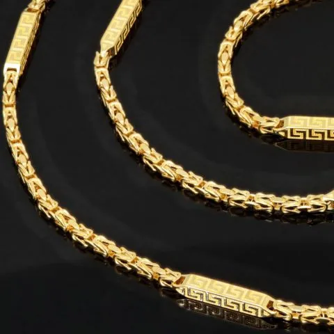 Außergewöhnliche Königskette mit dekorativen Elementen mit feinem Greco-Dekor verziert aus hochwertigem 585er Gold (14 K) (ca. 8,8 g, 60cm, 2,5mm)