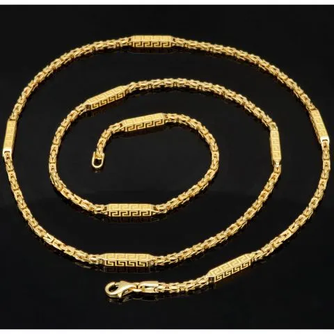 Außergewöhnliche Königskette mit dekorativen Elementen mit feinem Greco-Dekor verziert aus hochwertigem 585er Gold (14 K) (ca. 8,8 g, 60cm, 2,5mm)