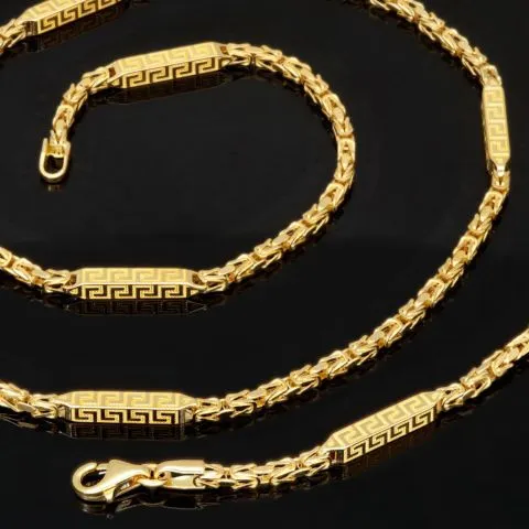 Außergewöhnliche Königskette mit dekorativen Elementen mit feinem Greco-Dekor verziert aus hochwertigem 585er Gold (14 K) (ca. 8,8 g, 60cm, 2,5mm)