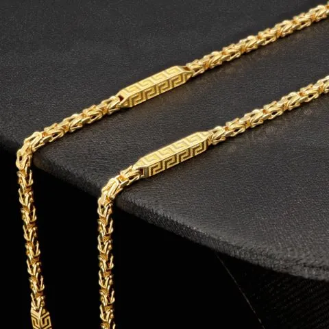 Außergewöhnliche Königskette mit dekorativen Elementen mit feinem Greco-Dekor verziert aus hochwertigem 585er Gold (14 K) (ca. 8,8 g, 60cm, 2,5mm)
