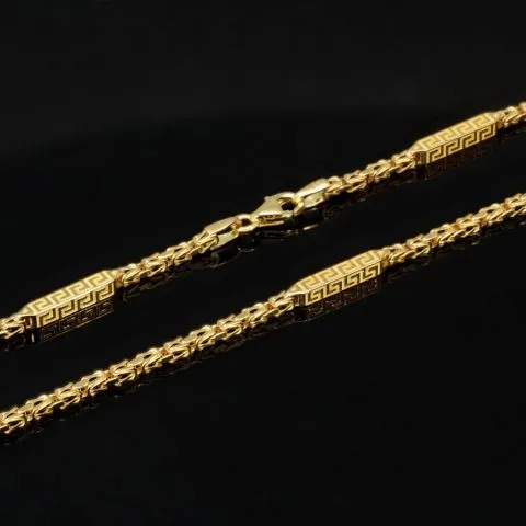 Außergewöhnliche Königskette mit dekorativen Elementen mit feinem Greco-Dekor verziert aus hochwertigem 585er Gold (14 K) (ca. 8,8 g, 60cm, 2,5mm)