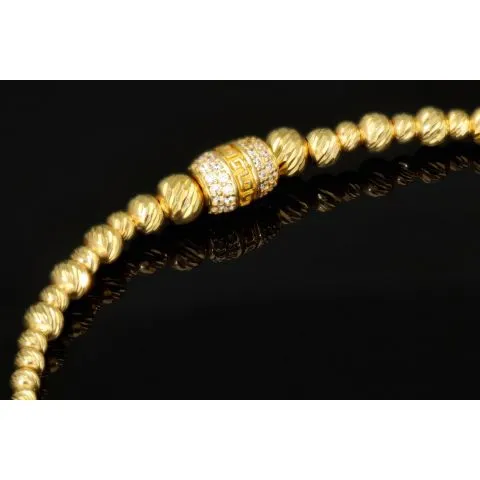 Exquisites Zug-Armband in edlem Design mit vielen Goldperlen aus hochwertigem 585 14K verziert mit Zirkoniabesatz - längenverstellbar