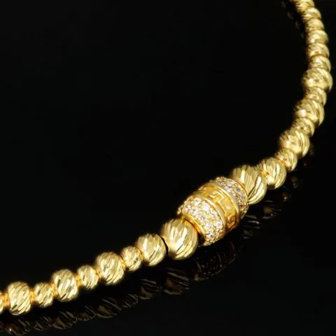 Exquisites Zug-Armband in edlem Design mit vielen Goldperlen aus hochwertigem 585 14K verziert mit Zirkoniabesatz - längenverstellbar