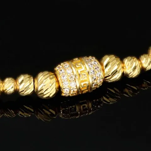 Exquisites Zug-Armband in edlem Design mit vielen Goldperlen aus hochwertigem 585 14K verziert mit Zirkoniabesatz - längenverstellbar
