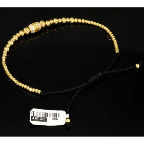 Exquisites Zug-Armband in edlem Design mit vielen Goldperlen aus hochwertigem 585 14K verziert mit Zirkoniabesatz - längenverstellbar