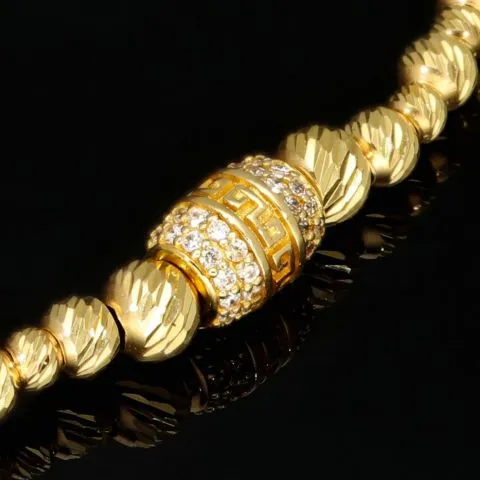Exquisites Zug-Armband in edlem Design mit vielen Goldperlen aus hochwertigem 585 14K verziert mit Zirkoniabesatz - längenverstellbar