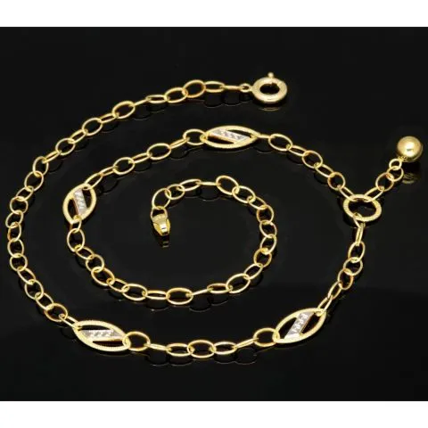 Prunkvolle Bicolor-Ankerkette aus 14K (585er) Gold mit stilvoll eingearbeiteten Elementen mit filigran eingraviertem Greco Muster - Länge ca. 50 cm, Breite ca. 4,3 mm