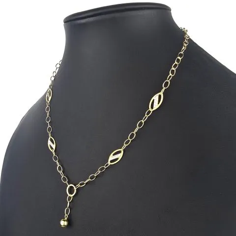 Prunkvolle Bicolor-Ankerkette aus 14K (585er) Gold mit stilvoll eingearbeiteten Elementen mit filigran eingraviertem Greco Muster - Länge ca. 50 cm, Breite ca. 4,3 mm