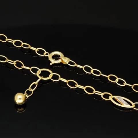 Prunkvolle Bicolor-Ankerkette aus 14K (585er) Gold mit stilvoll eingearbeiteten Elementen mit filigran eingraviertem Greco Muster - Länge ca. 50 cm, Breite ca. 4,3 mm