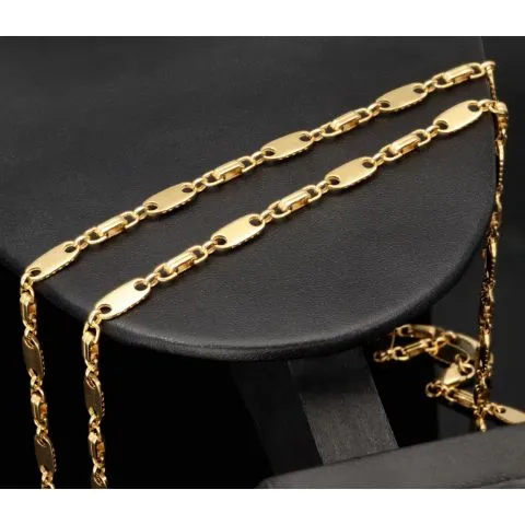 Zeitlose Plättchenkette, Steigbügelkette aus funkelndem, hochglanzpoliertem 585er (14k) Gold - ca. 65 cm, 4,5 mm