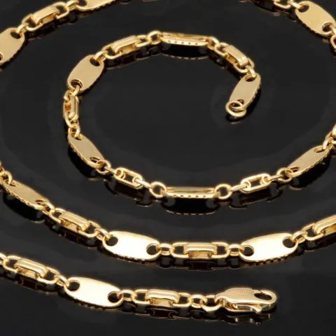 Zeitlose Plättchenkette, Steigbügelkette aus funkelndem, hochglanzpoliertem 585er (14k) Gold - ca. 65 cm, 4,5 mm