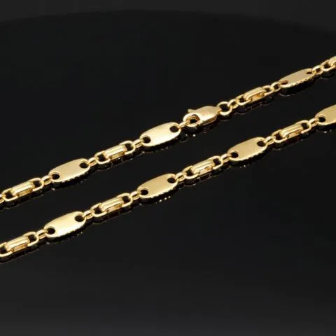 Zeitlose Plättchenkette, Steigbügelkette aus funkelndem, hochglanzpoliertem 585er (14k) Gold - ca. 65 cm, 4,5 mm