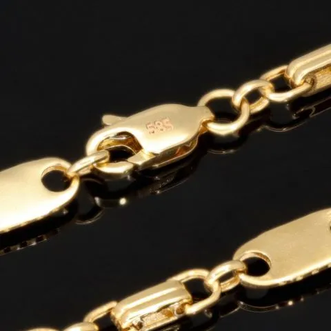 Zeitlose Plättchenkette, Steigbügelkette aus funkelndem, hochglanzpoliertem 585er (14k) Gold - ca. 65 cm, 4,5 mm