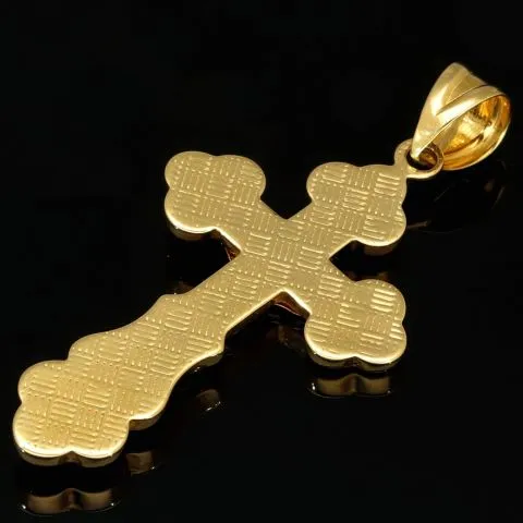 Jesus Christus Kreuz - Anhänger mit filigranen Verzierungen aus funkelndem 14k 585 Bicolor Gold (Gelbgold und Weißgold)