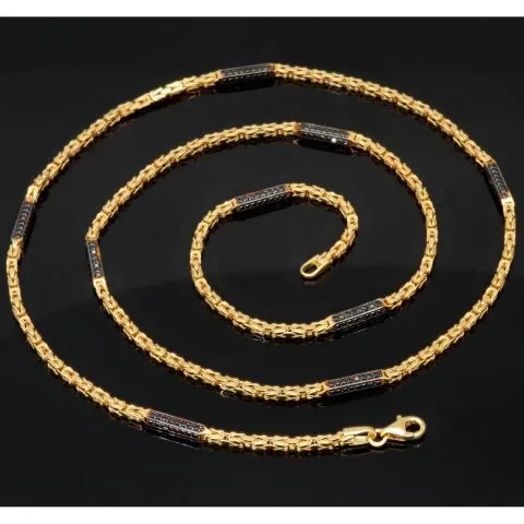 Fein gearbeitete, außergewöhnliche Königskette mit schwarzem, funkelnden Zirkoniabesatz aus exquisitem 585er Gelbgold (14k)- 60cm lang, 2mm breit