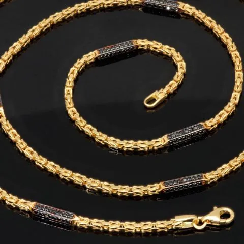 Fein gearbeitete, außergewöhnliche Königskette mit schwarzem, funkelnden Zirkoniabesatz aus exquisitem 585er Gelbgold (14k)- 60cm lang, 2mm breit