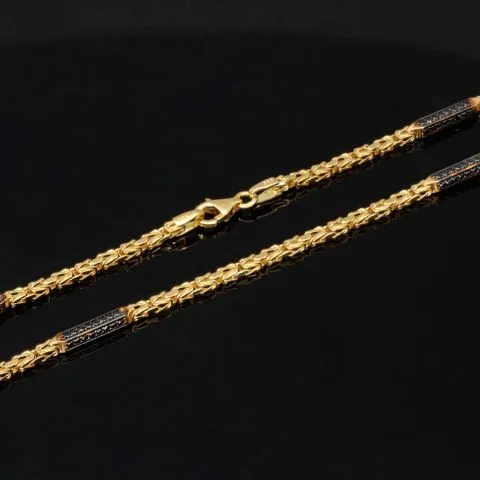 Fein gearbeitete, außergewöhnliche Königskette mit schwarzem, funkelnden Zirkoniabesatz aus exquisitem 585er Gelbgold (14k)- 60cm lang, 2mm breit